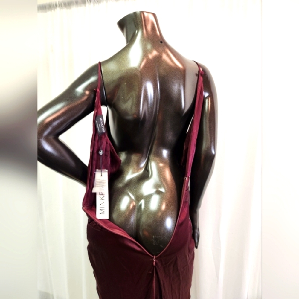 Halter Gown In Wine With Slit, Back Zipper & Closure - Picture 13 of 16